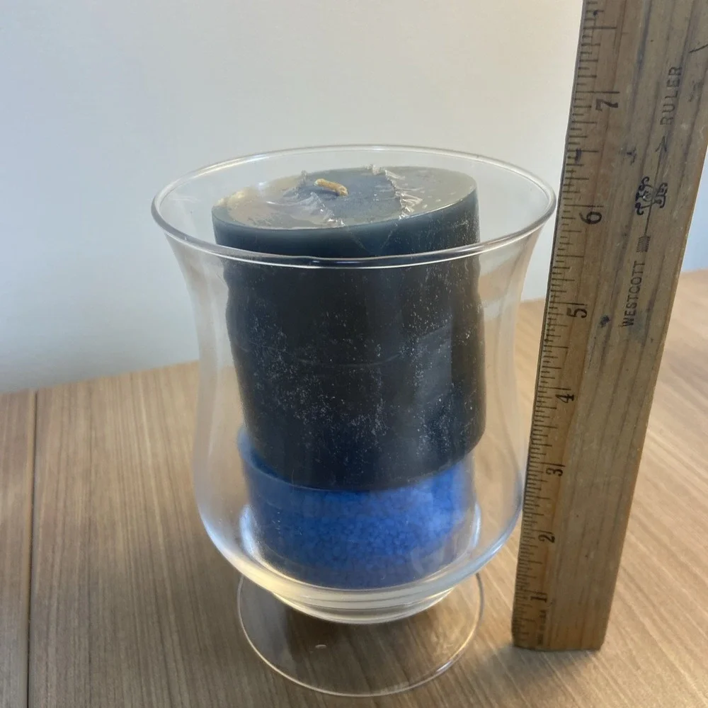 Vintage Pier 1 Imports Mini Hurricane Set Candle Holder Glass Glacial Breeze VTG